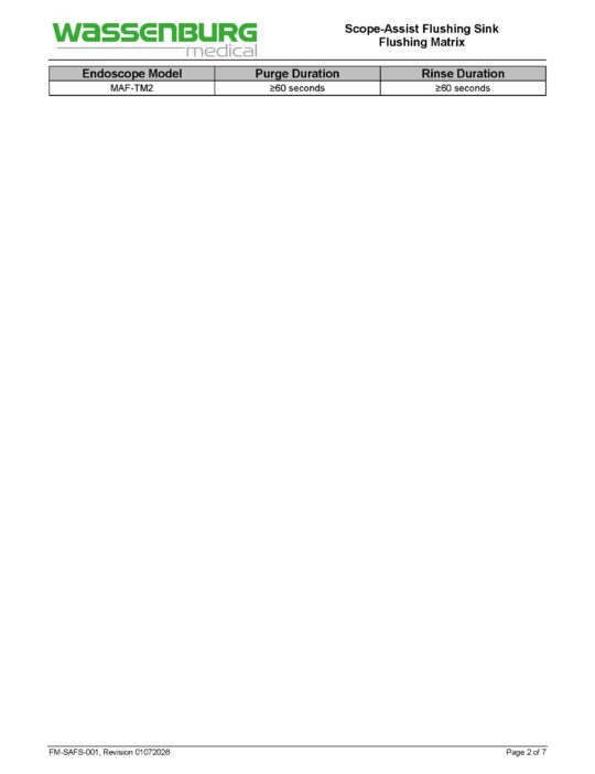 Scope-Assist Flushing Sink (SAFS) Flushing Matrix