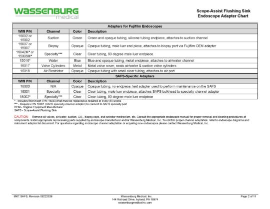 MKT.SAFS - Scope Assist Flushing Sink Endoscope Adapter Chart - Rev 09222026_Page_02 Scope-Assist Flushing Sink (SAFS) Adaptation Chart