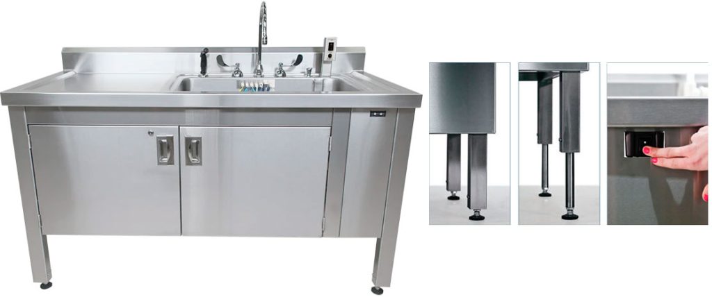 The Scope-Assist Flushing Sink Model S8 with an adjustable height cabinet.